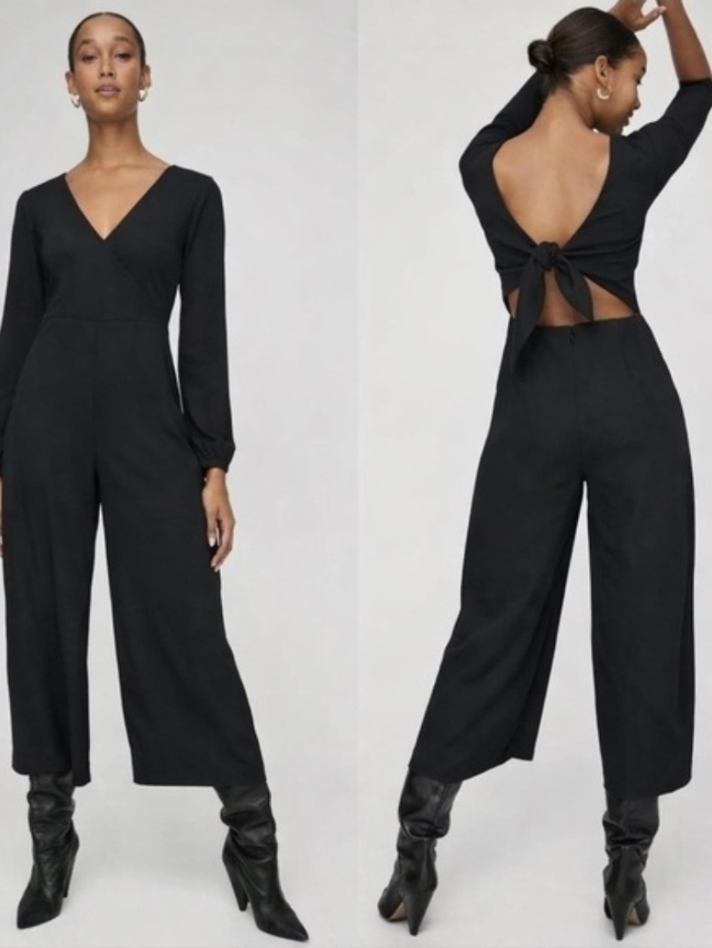 Aritzia Wilfred Ecoulement Wide Leg Open Back Jumpsuit Black Size 10 Long Sleeve